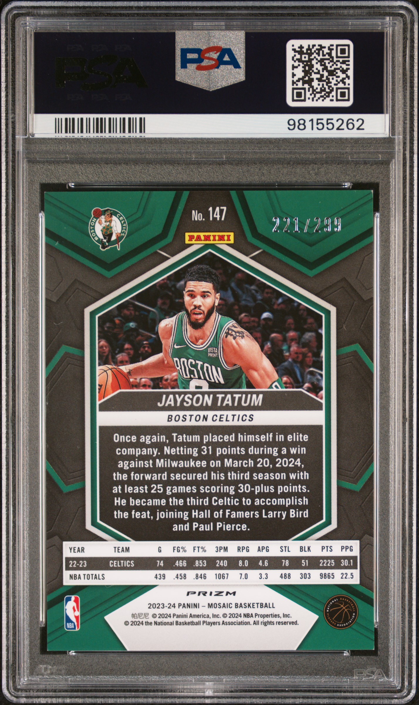 2023 Panini Mosaic Jayson Tatum #147 (Red Seismic) Nm-Mt 8 back