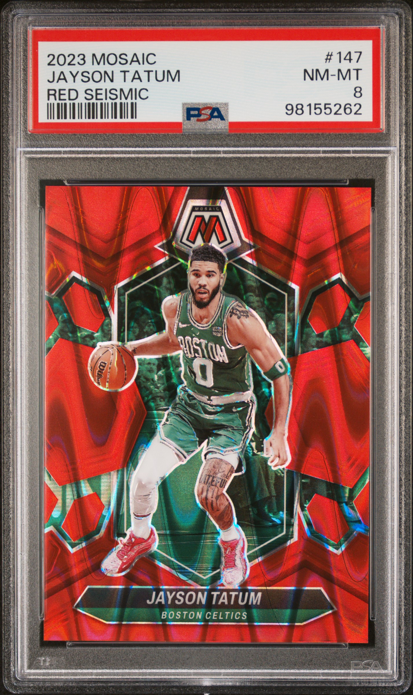 2023 Panini Mosaic Jayson Tatum #147 (Red Seismic) Nm-Mt 8 front