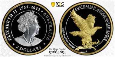 2023-P $2 Wedge-Tailed Eagle 2oz Ag High Relief Selective Gilt PR70DCAM