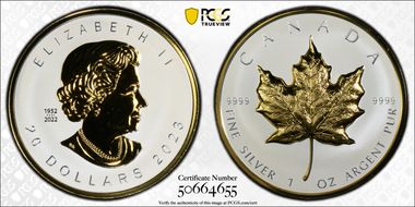 2023 $20 Maple Leaf - High Relief Reverse PR Gilt Ag PR70