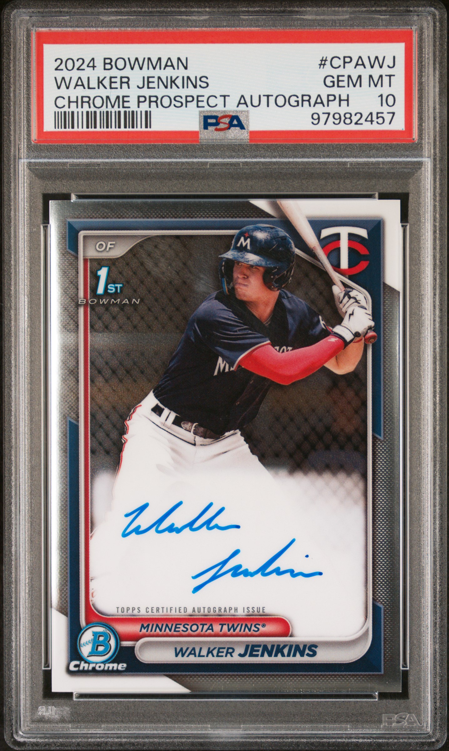 2024 Bowman Chrome Prospect Autographs Walker Jenkins #Cpawj Gem Mt 10 front