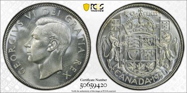 1951 50C Wide Date MS65