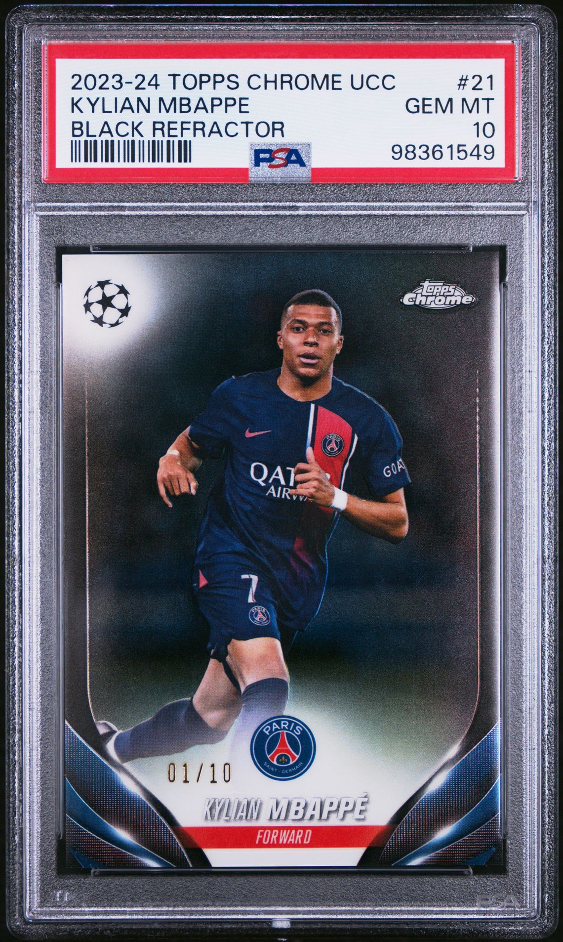 2023-24 Topps Chrome TOPPS CHROME UEFA CLUB COMPETITIONS BLACK REFRACTOR #21 Kylian Mbappe front