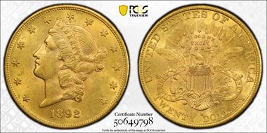 1892-S $20 AU58
