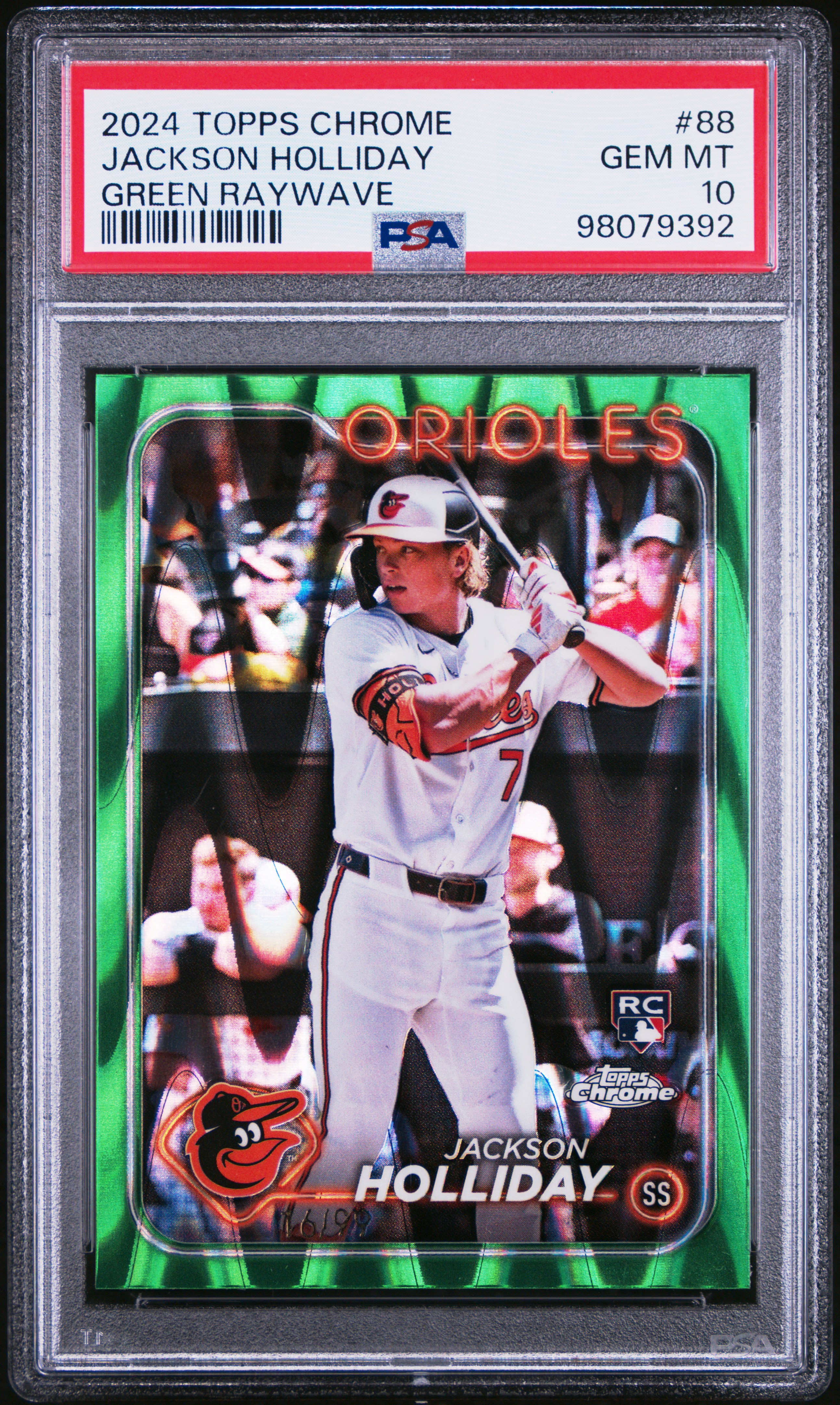2024 Topps Chrome Jackson Holliday #88 (Green Raywave) Gem Mt 10 front