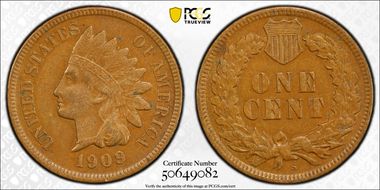 1909-S 1C Indian AU50BN