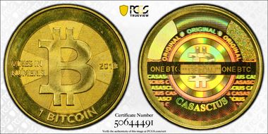 2013 1 BTC Casascius Bitcoin, Brass MS67