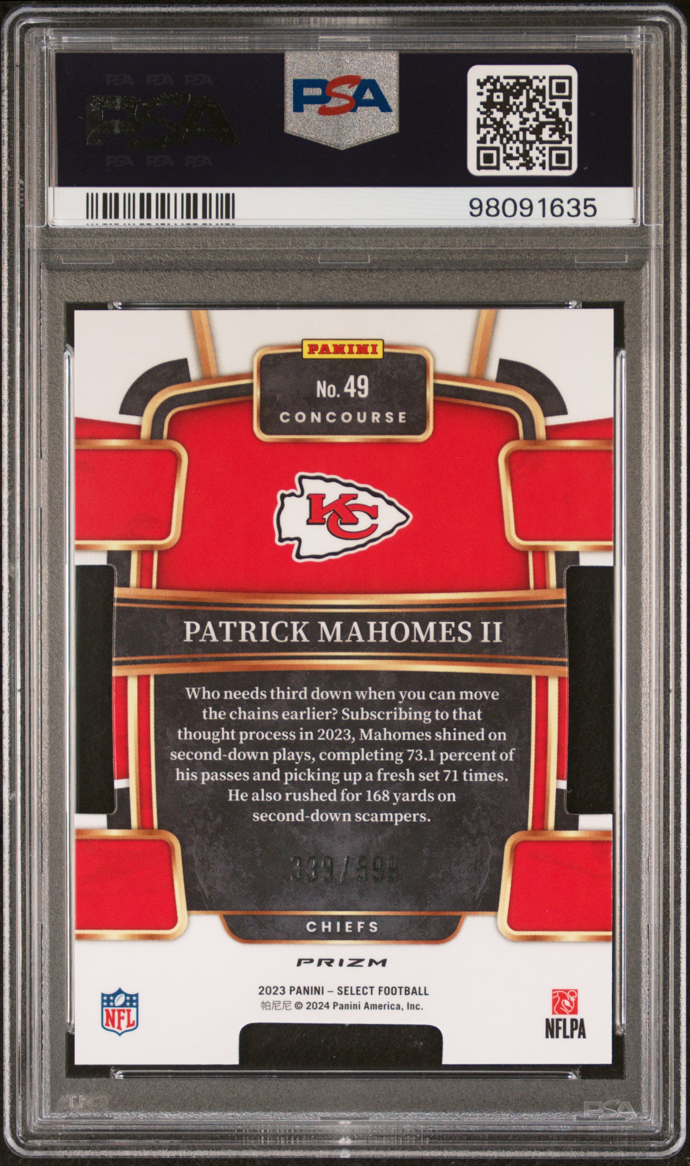 2023 Panini Select Patrick Mahomes Ii #49 (Die-Cut Neon Green Prizm) Gem Mt 10 back
