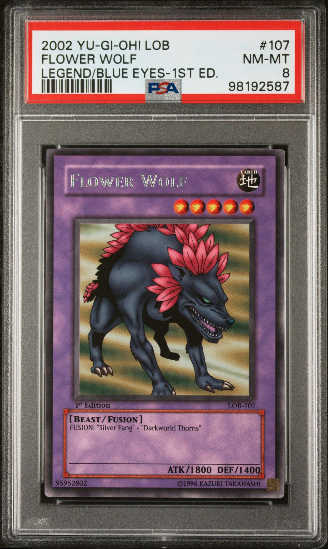 2002 Yu-Gi-Oh! YU-GI-OH! LOB-LEGEND OF BLUE EYES WHITE DRAGON LEGEND/BLUE EYES-1ST ED. #107 Flower Wolf front
