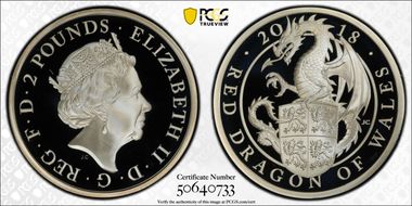 2018 £2 Red Dragon of Wales Queen's Beasts Ag PR70DCAM