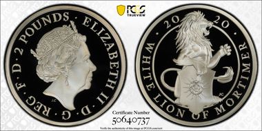 2020 £2 White Lion of Mortimer Queen's Beasts Ag PR70DCAM