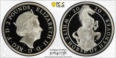 2020 £2 White Horse of Hanover Queen's Beasts Ag PR70DCAM