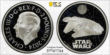 2024 £2 Millennium Falcon Ag Star Wars - Iconic Vehicles PR70DCAM