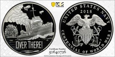 2018-P Medal WWI Centennial - Navy WWI Centennial Set - Navy PR69DCAM