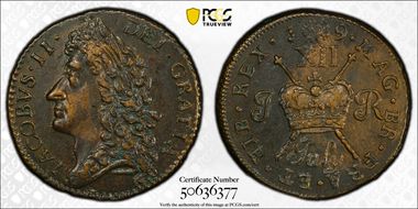 1689 July Shil S-6581A Gun Money AU53