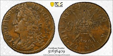 1689 Aug 1/2 Cr S-6579B Gun Money XF45