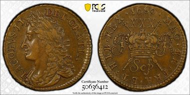 1689 Sepr 1/2 Cr S-6579C Gun Money AU50