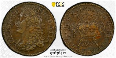 1689 Dec 1/2 Cr S-6579F2 Gun Money AU55