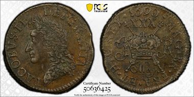 1690 May 1/2 Cr S-6580B Gun Money AU58