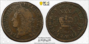 1690 Jnue 1/2 Cr S-6580D2 Gun Money VF35