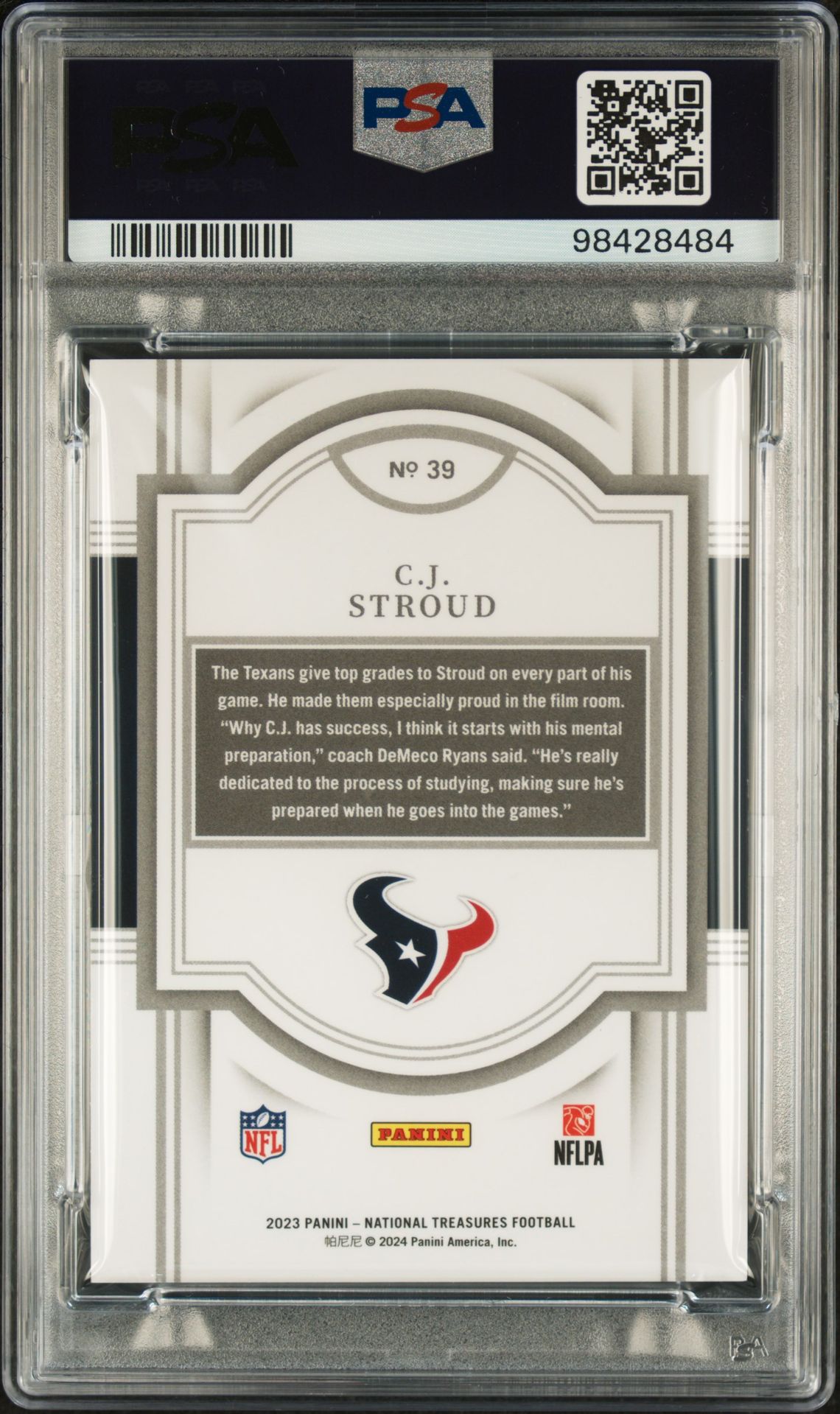 2023 Panini National Treasures Cj Stroud #39 Gem Mt 10 back