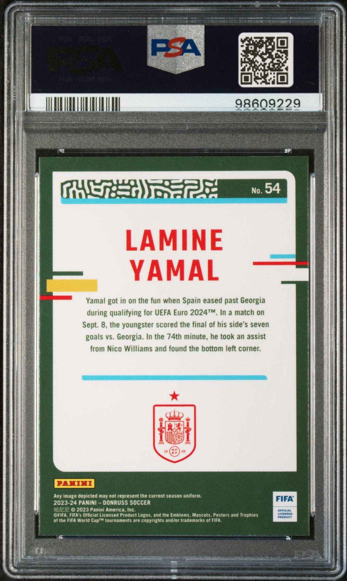 2023-24 Panini Donruss Fifa Lamine Yamal #54 (Optic) Gem Mt 10 back