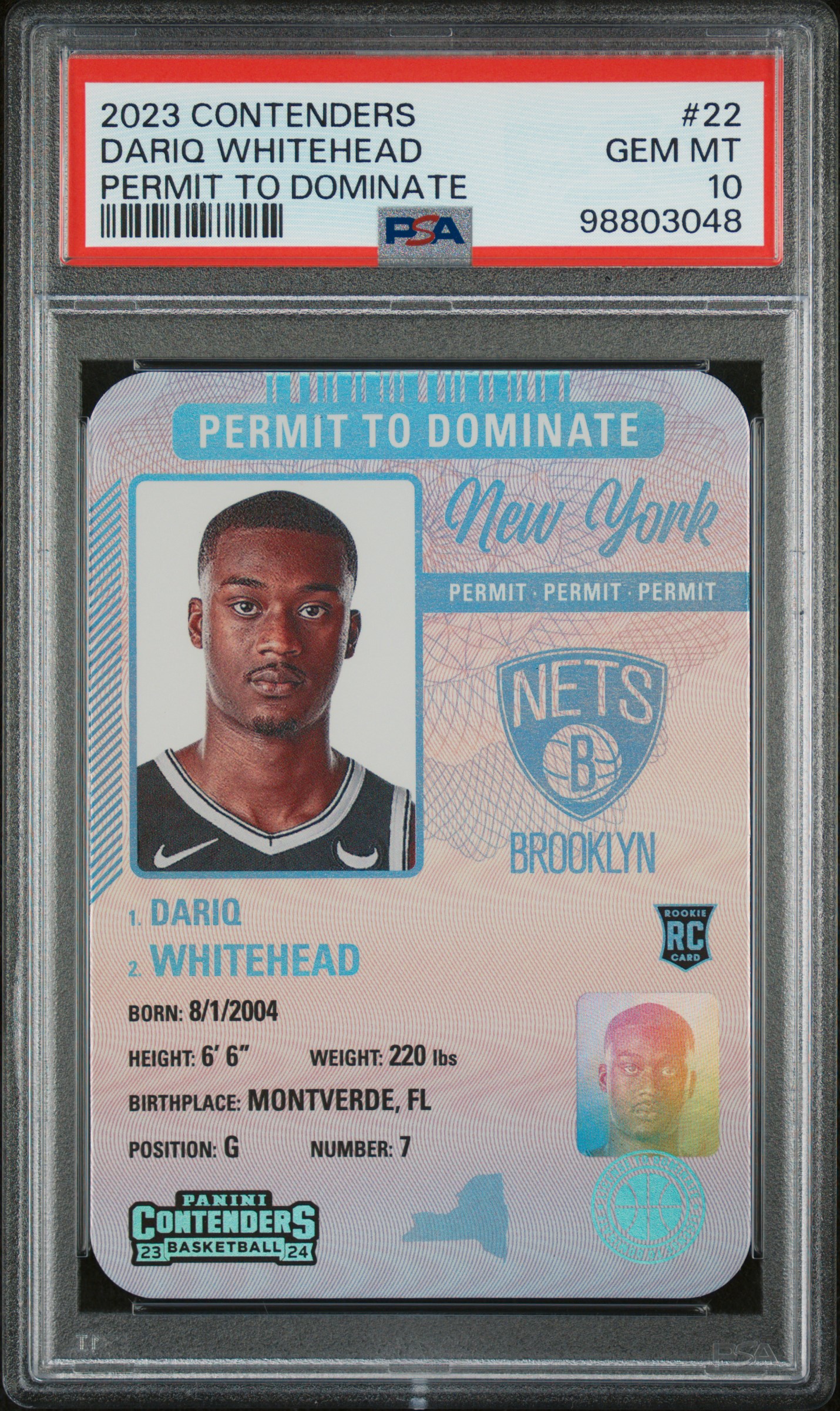 2023 Panini Contenders Permit To Dominate Dariq Whitehead #22 Gem Mt 10 front
