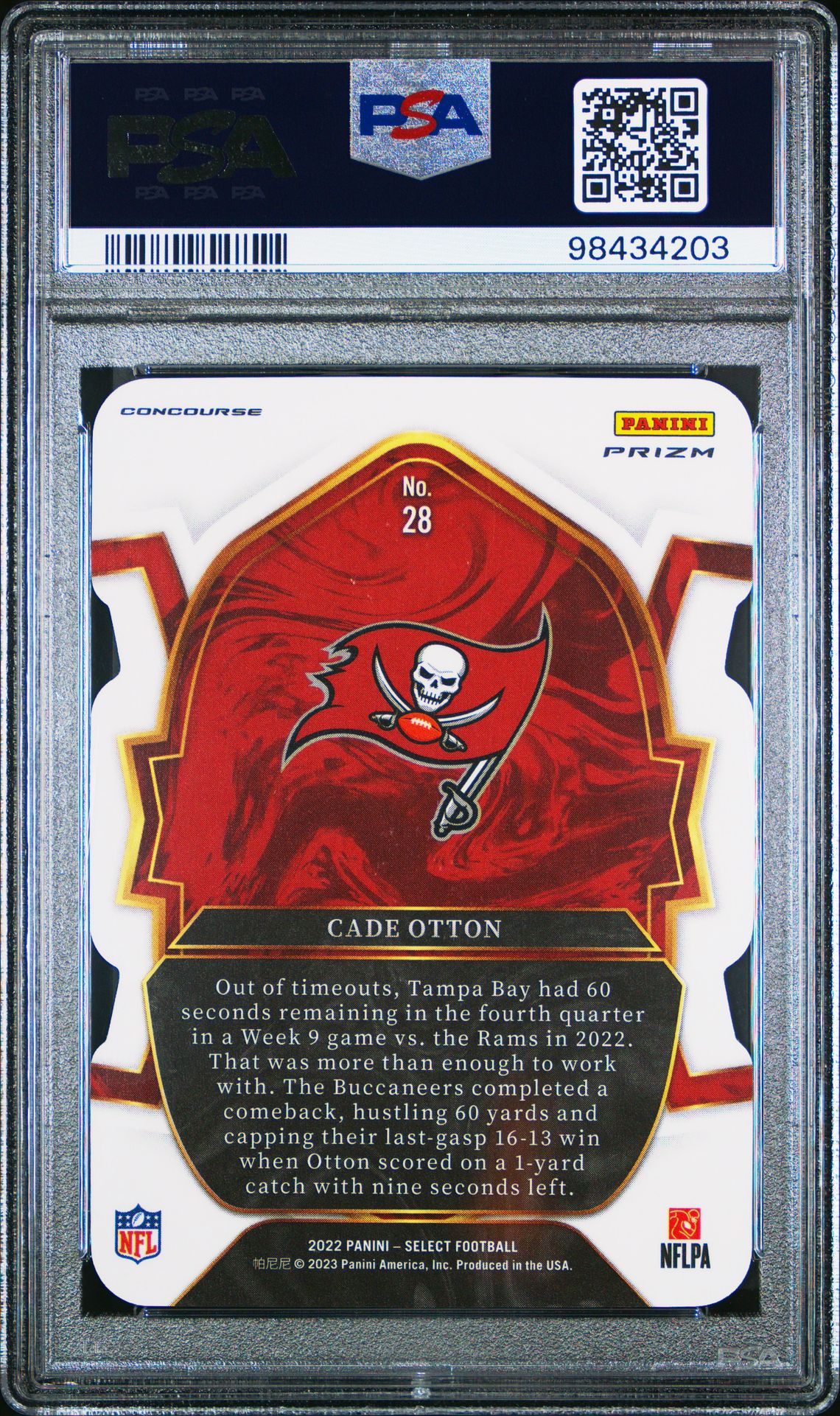 2022 Panini Select Cade Otton #28 (Die-Cut Red/Blue Prizm) Gem Mt 10 back