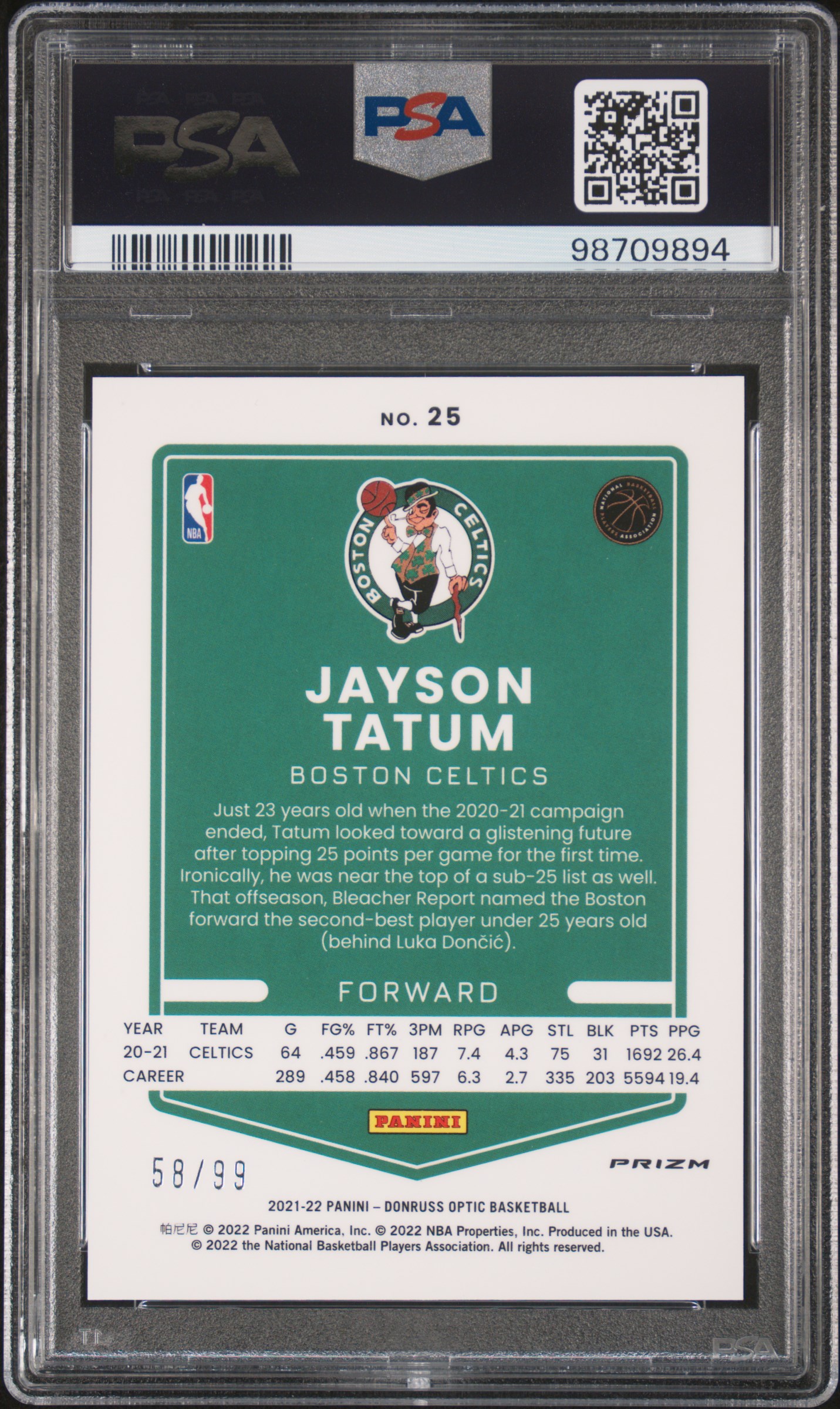 2021 Panini Donruss Optic Jayson Tatum #25 (Red) Mint 9 back