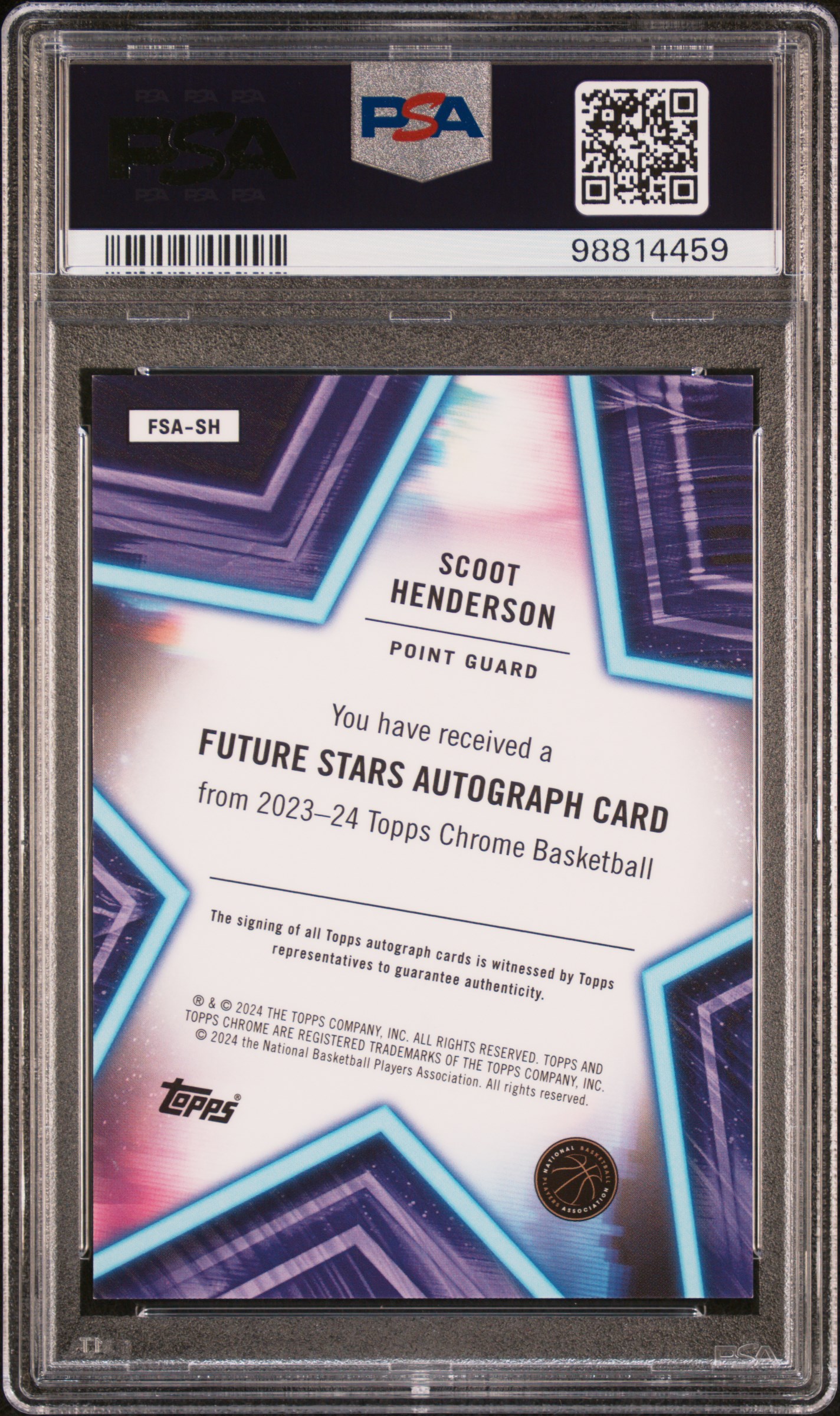 2023 Topps Chrome Future Stars Autographs Scoot Henderson #Fsash (Future Stars Au-Pink Bk Ref) Mint 9 back