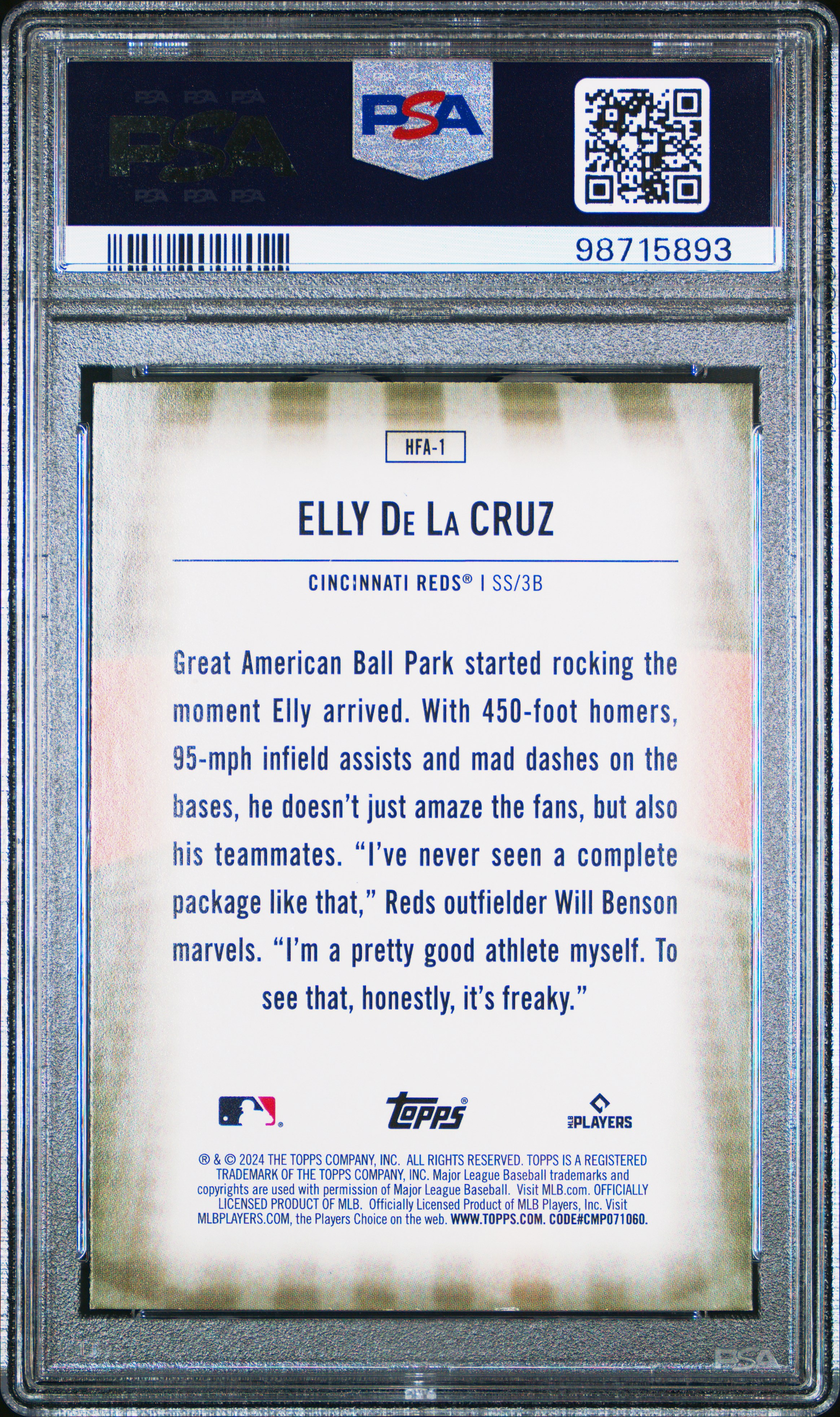 2024 Topps Home Field Advantage Elly De La Cruz #Hfa1 Mint 9 back