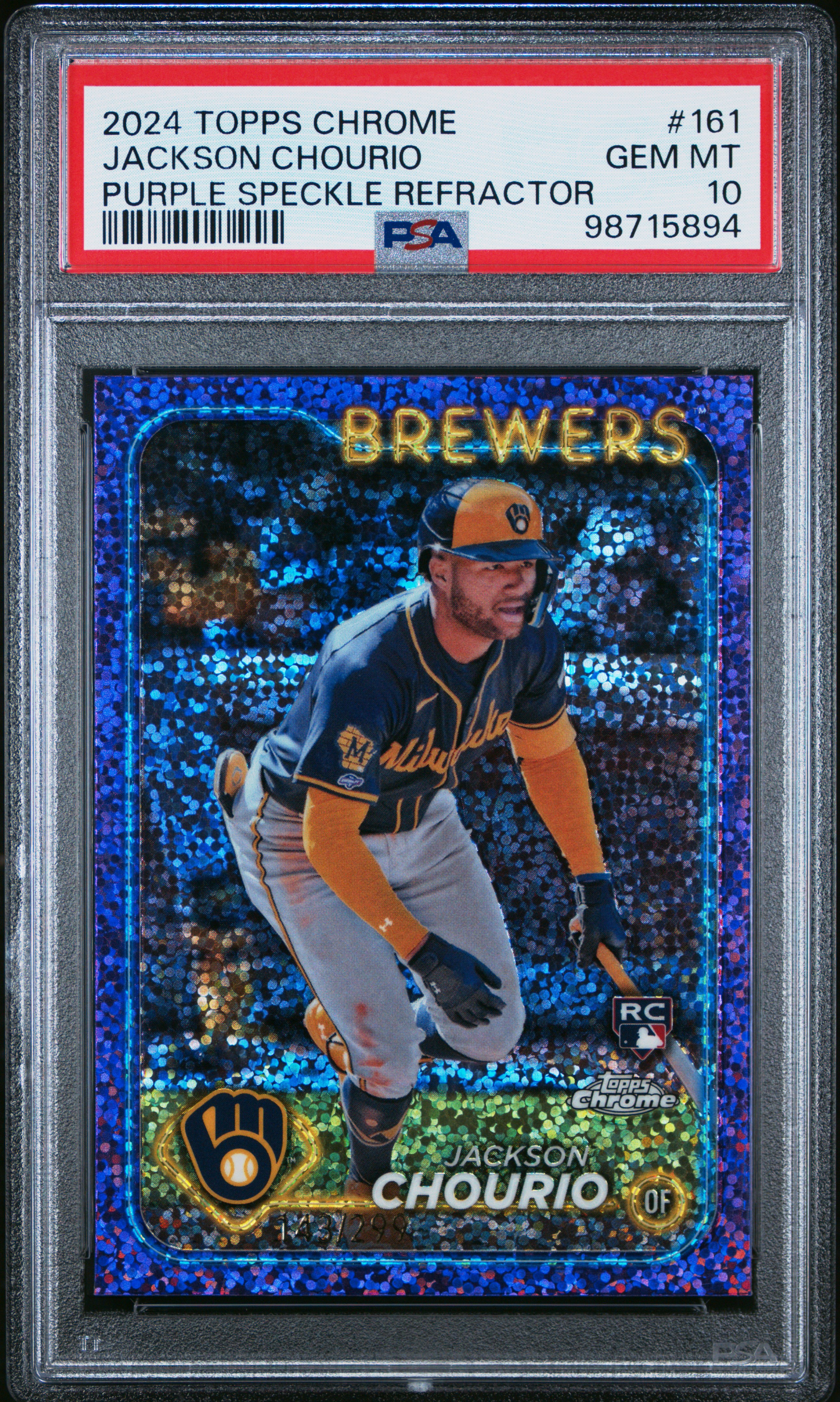 2024 Topps Chrome Jackson Chourio #161 (Purple Speckle Refractor) Gem Mt 10 front