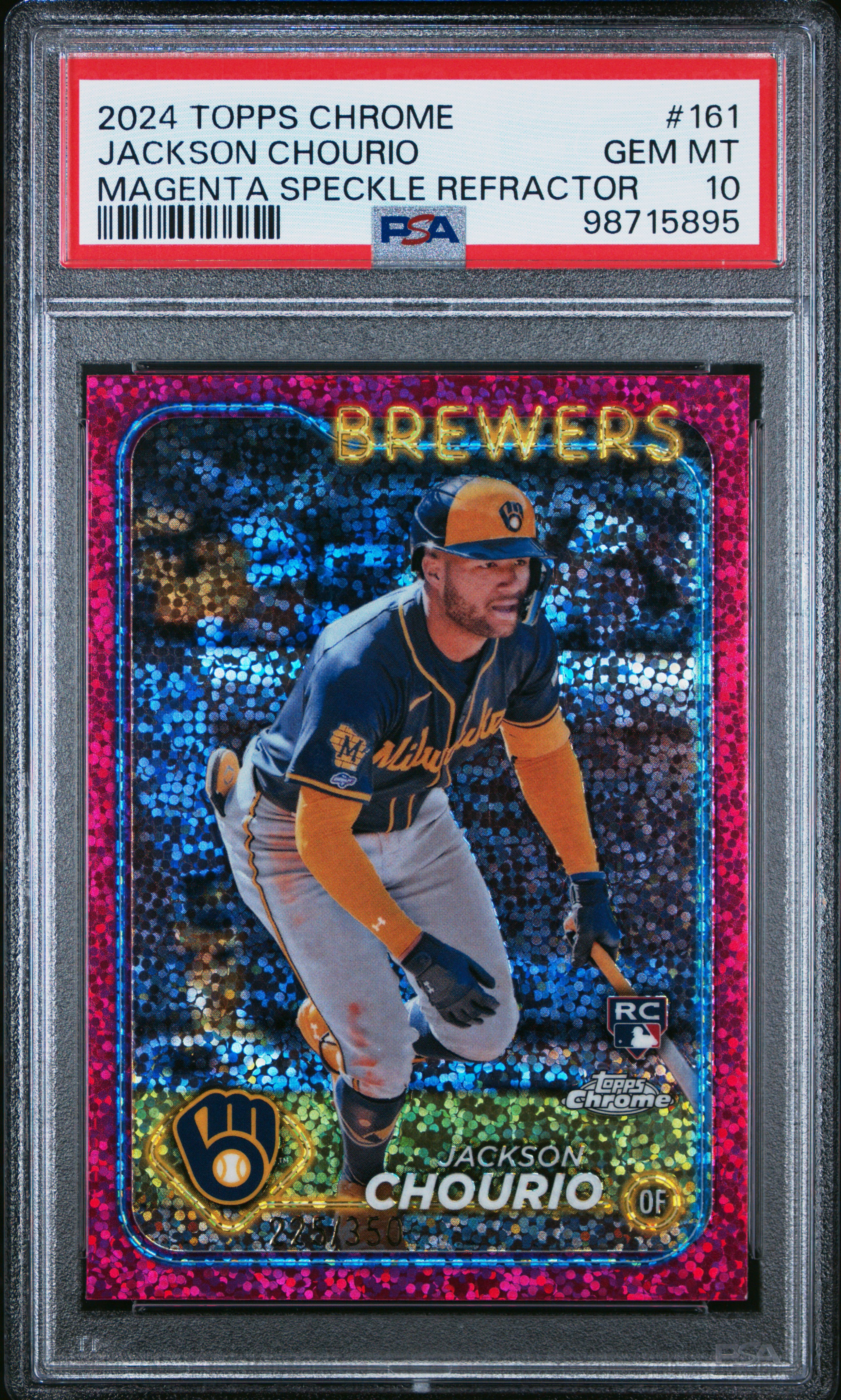2024 Topps Chrome Jackson Chourio #161 (Magenta Speckle Refractor) Gem Mt 10 front