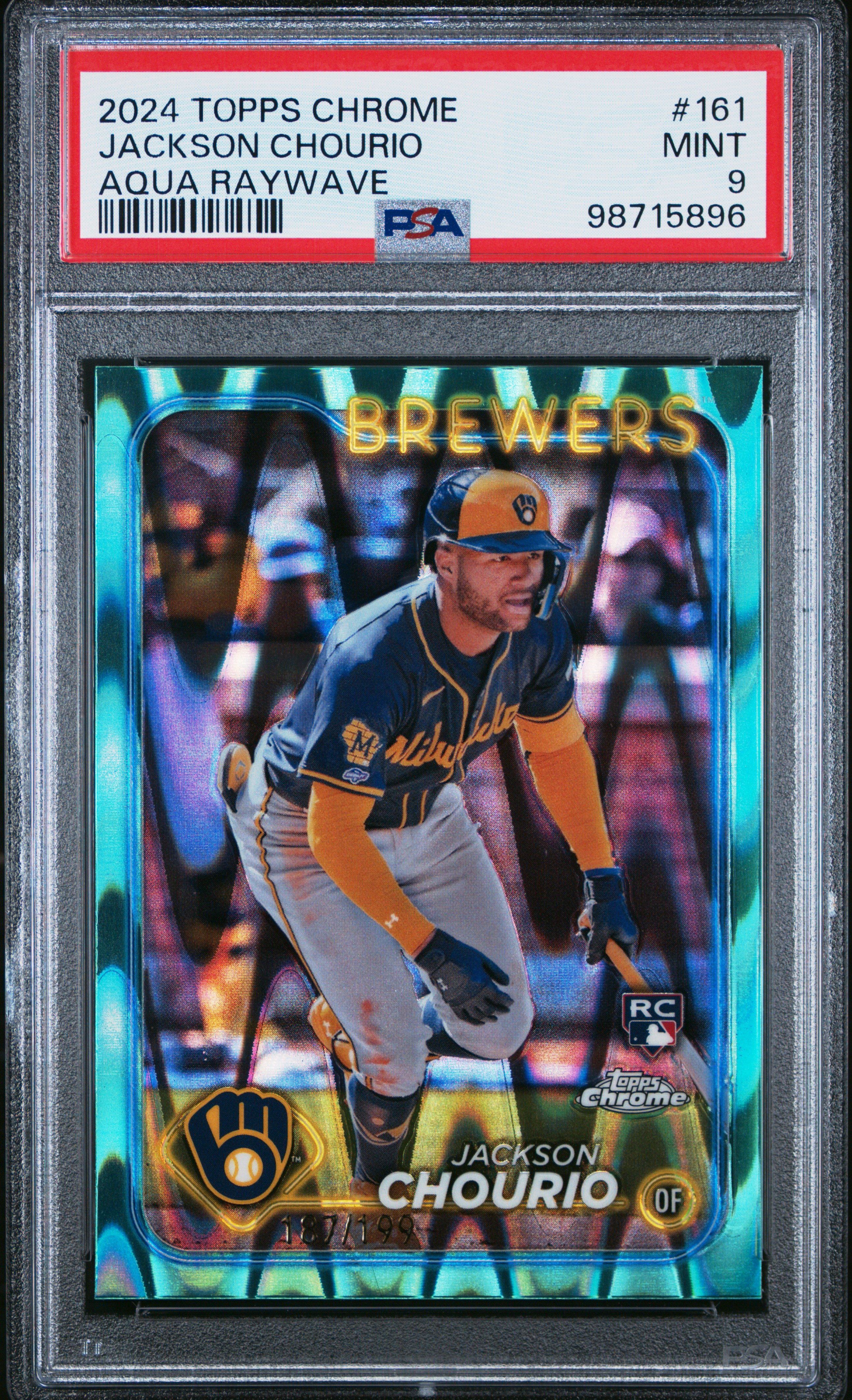 2024 Topps Chrome Jackson Chourio #161 (Aqua Raywave) Mint 9 front