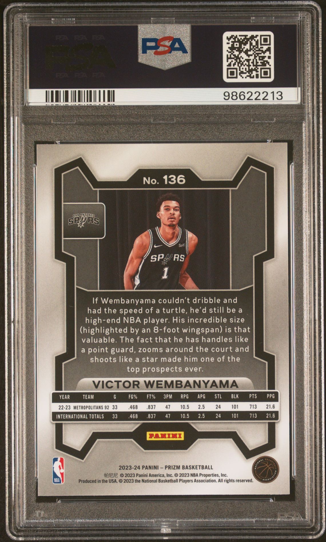 2023 Panini Prizm Victor Wembanyama #136 Mint 9 back