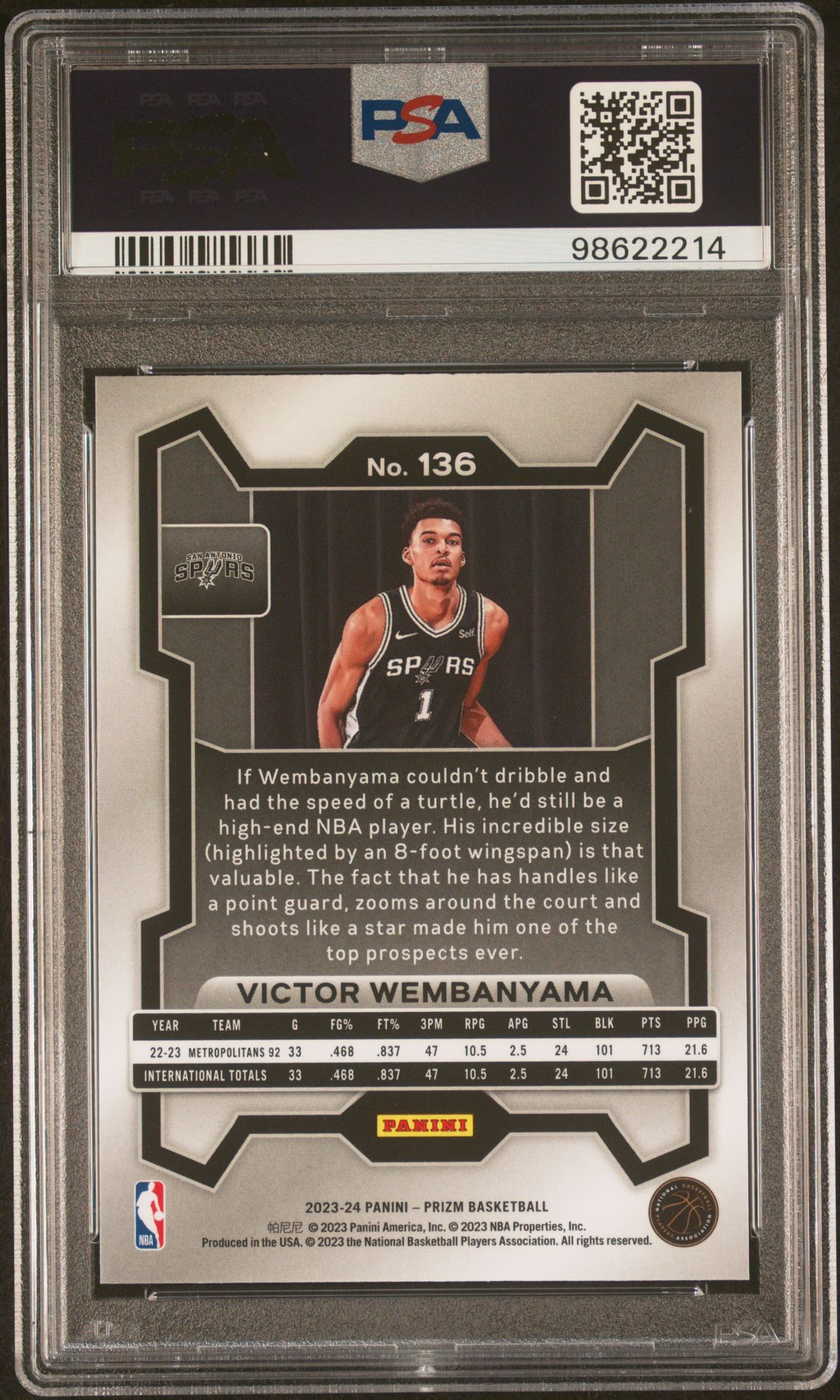 2023 Panini Prizm Victor Wembanyama #136 Mint 9 back