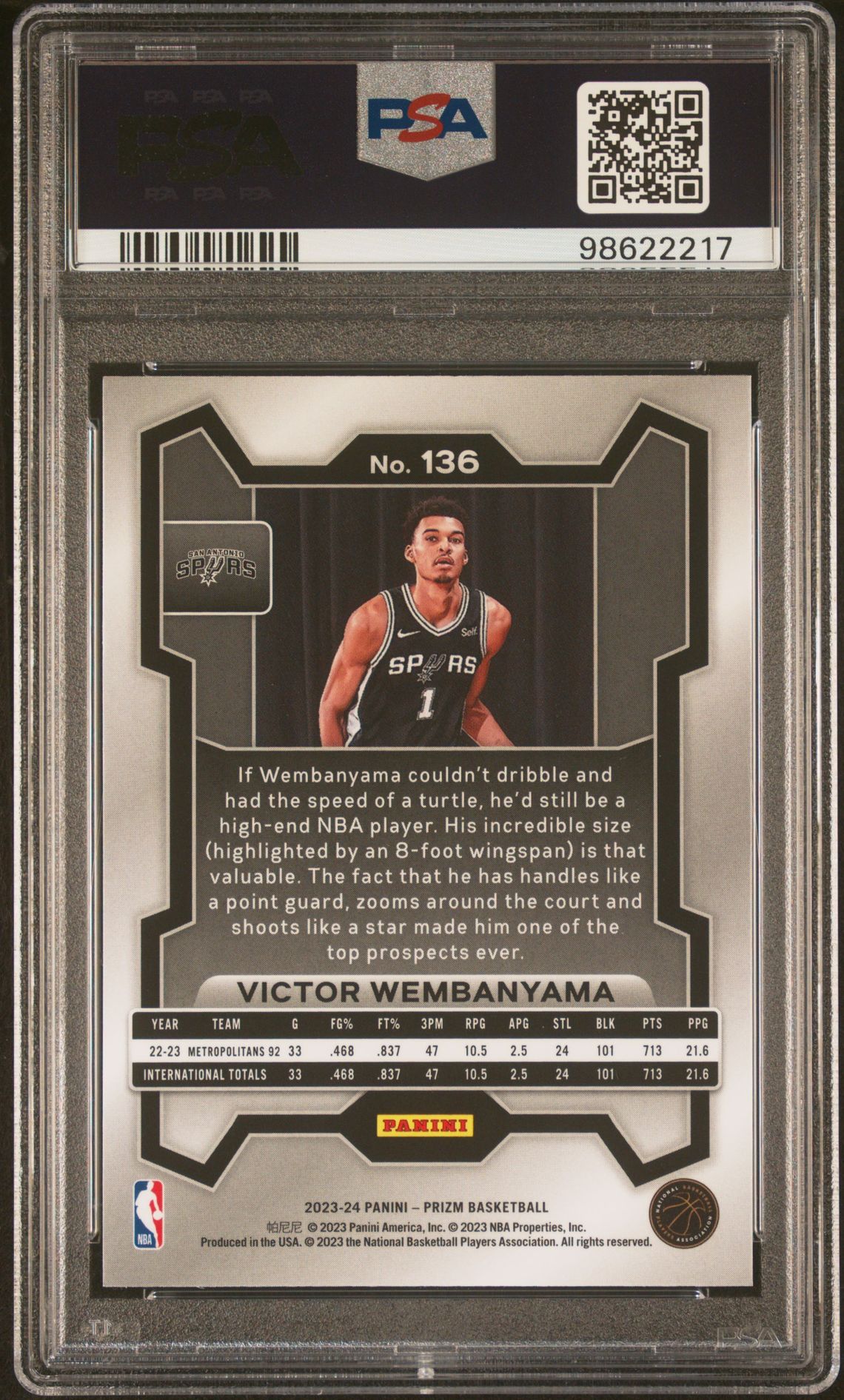 2023 Panini Prizm Victor Wembanyama #136 Mint 9 back