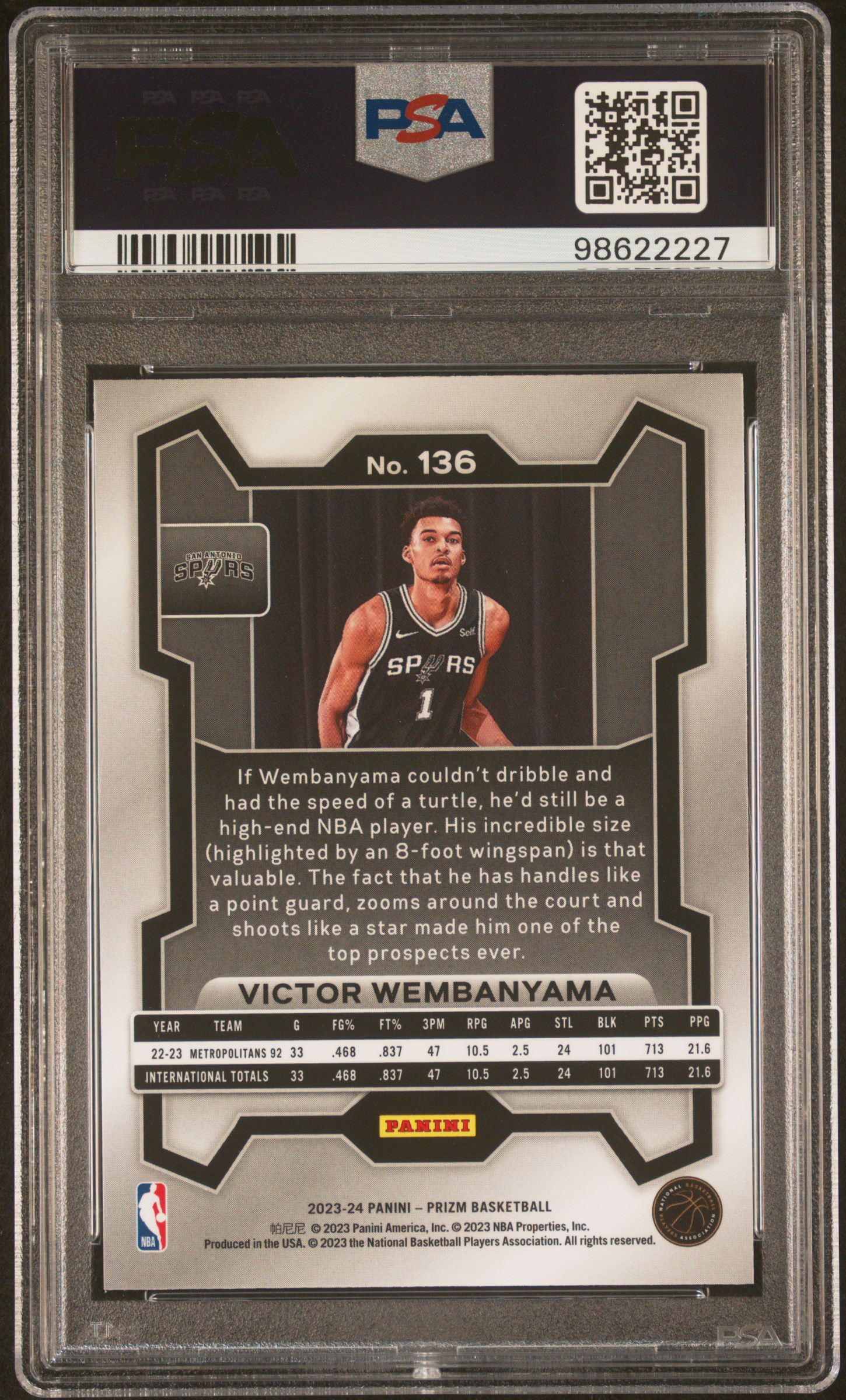 2023 Panini Prizm Victor Wembanyama #136 Mint 9 back