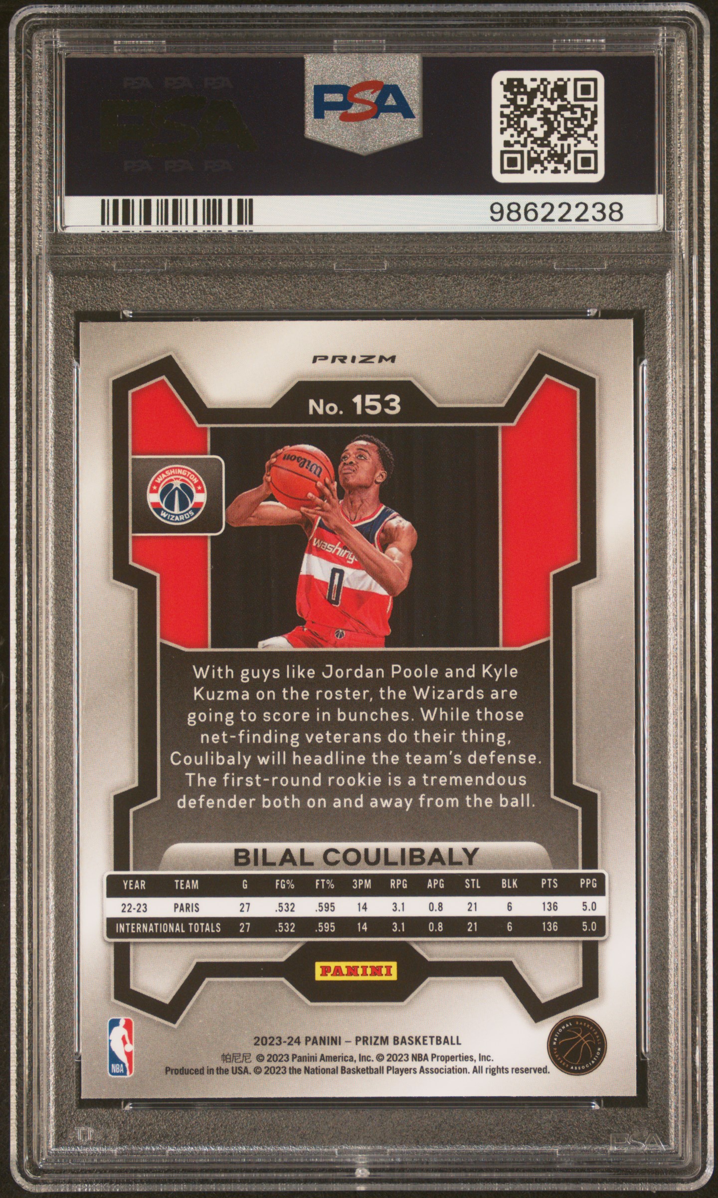 2023 Panini Prizm Bilal Coulibaly #153 (Green Prizm) Mint 9 back