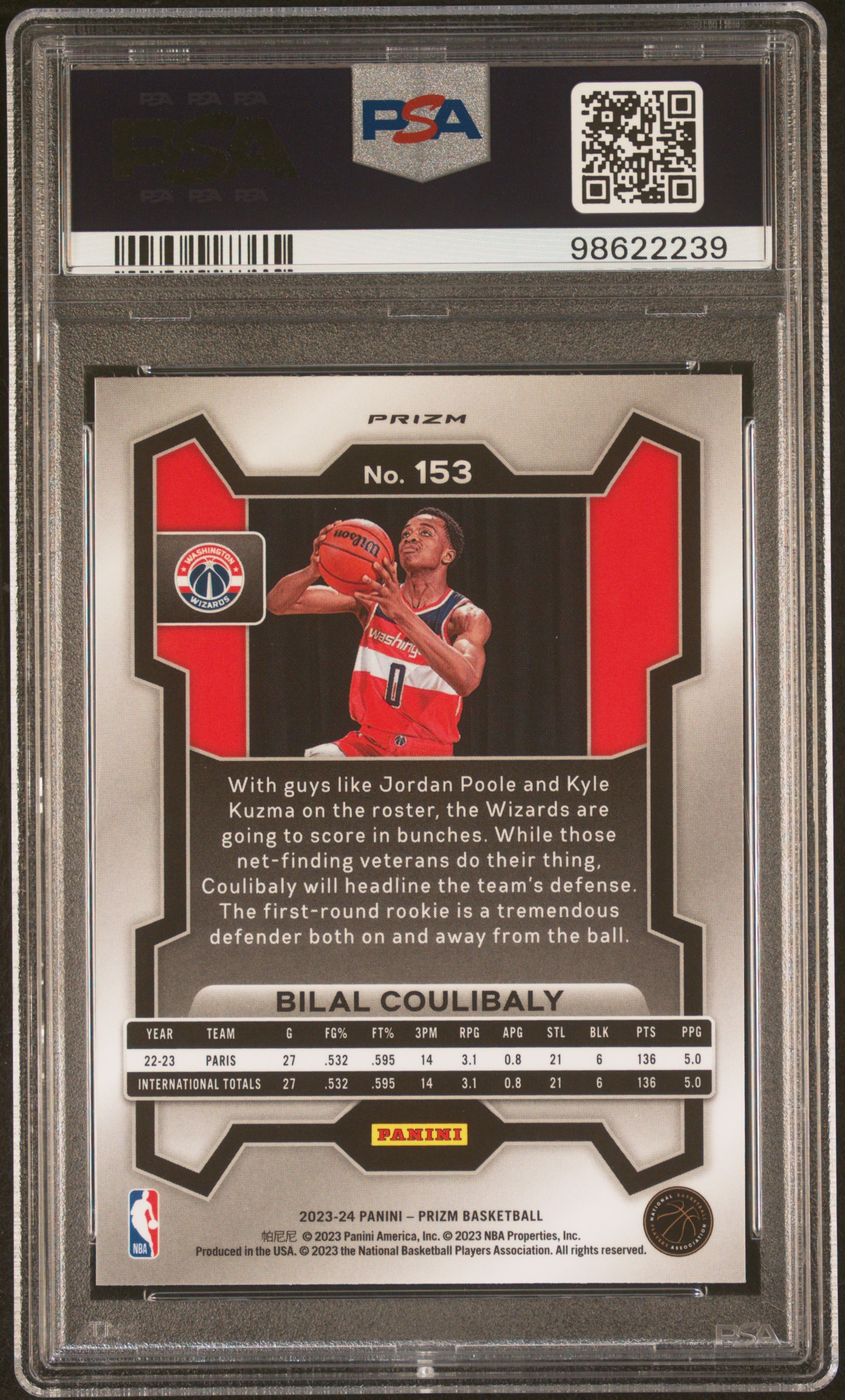 2023 Panini Prizm Bilal Coulibaly #153 (Green Prizm) Gem Mt 10 back