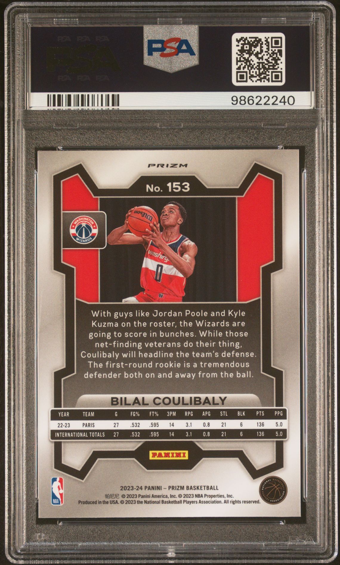 2023 Panini Prizm Bilal Coulibaly #153 (Green Prizm) Gem Mt 10 back