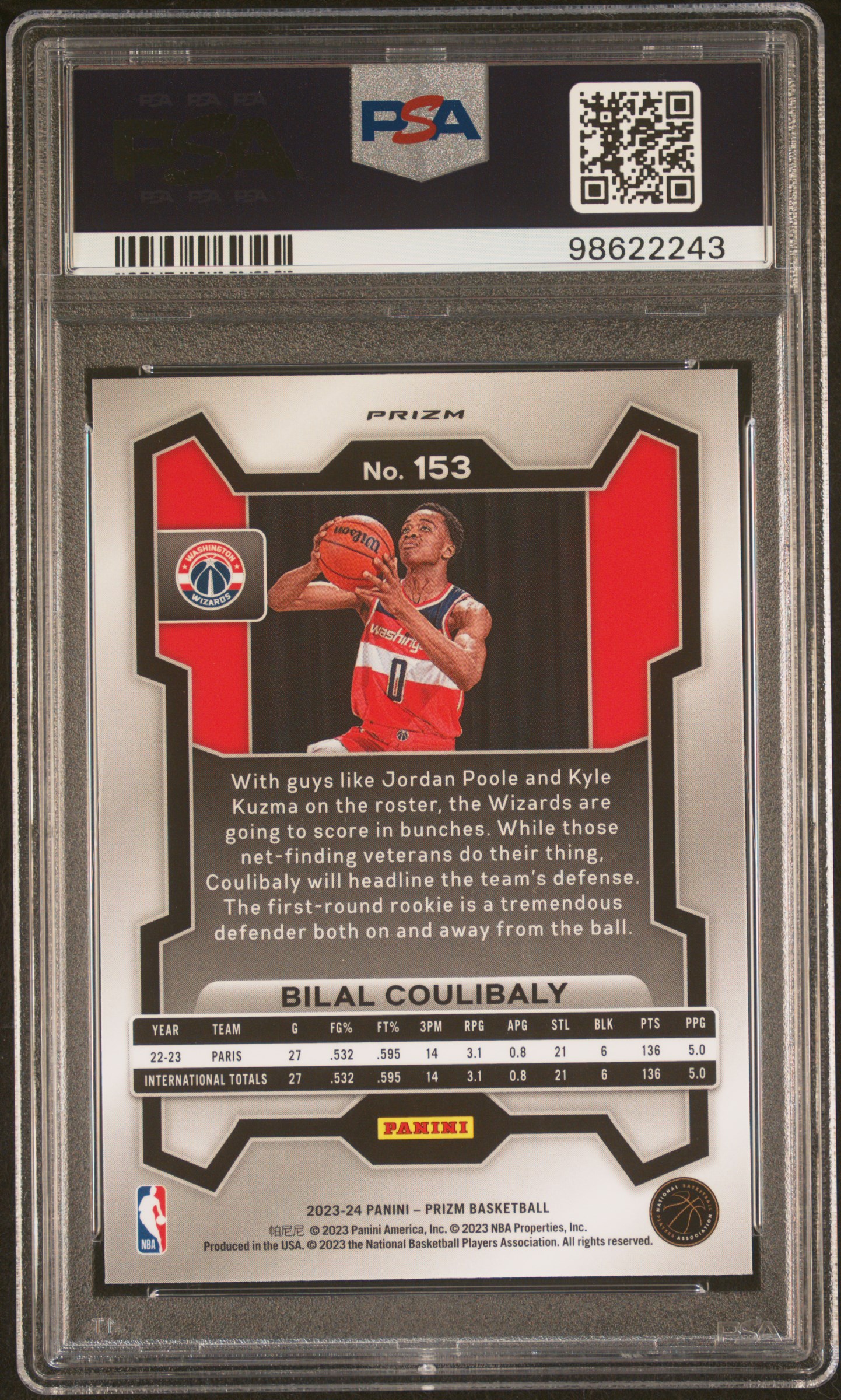 2023 Panini Prizm Bilal Coulibaly #153 (Pink Ice) Mint 9 back