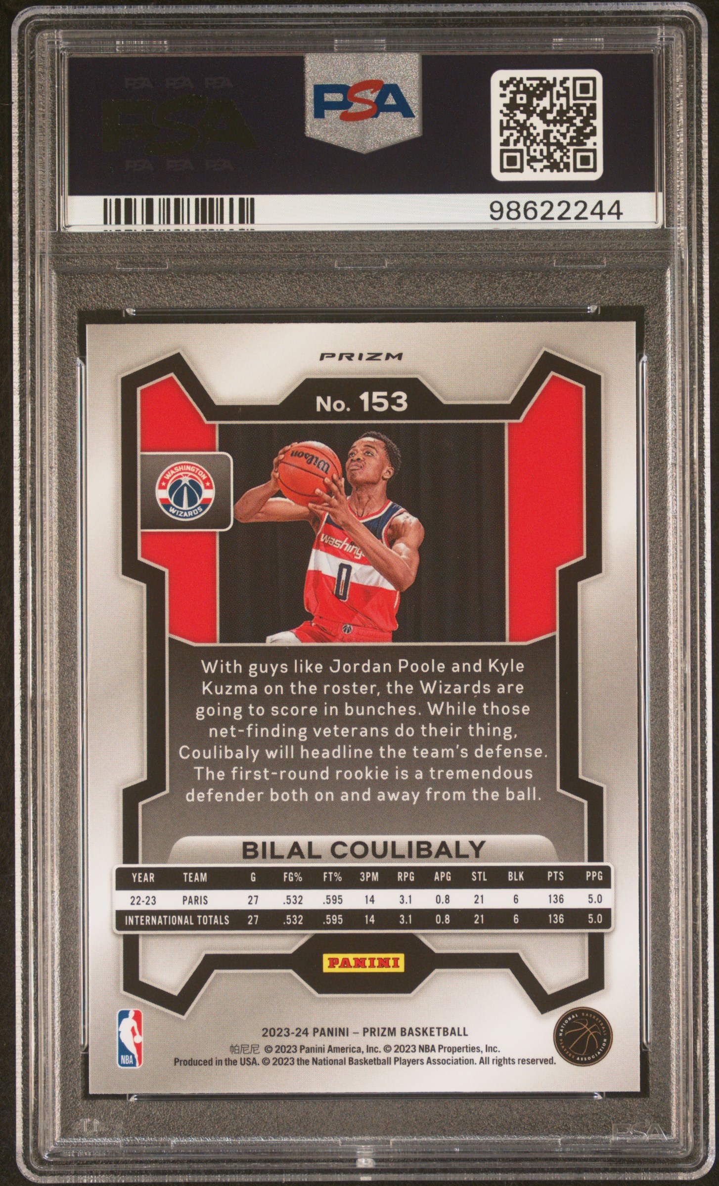 2023 Panini Prizm Bilal Coulibaly #153 (Pink Ice) Gem Mt 10 back