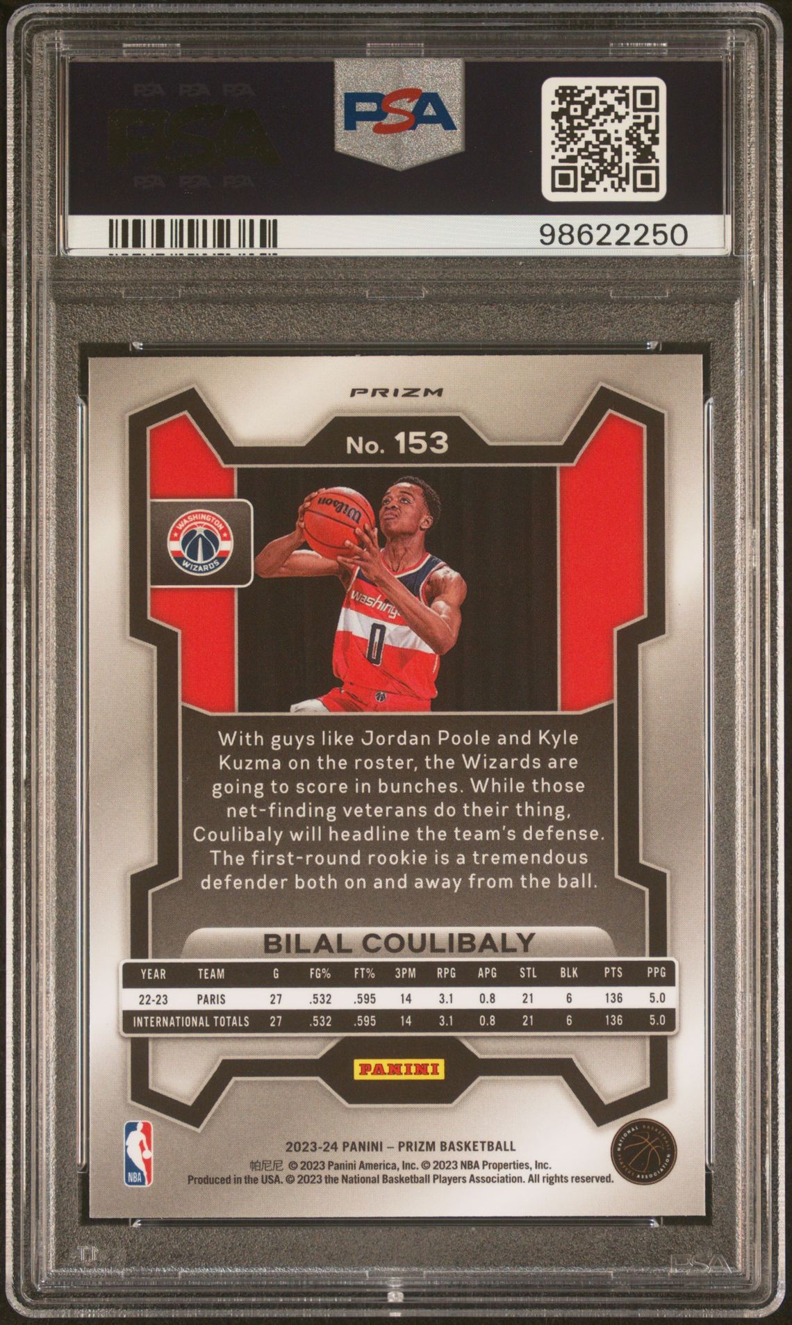 2023 Panini Prizm Bilal Coulibaly #153 (Silver Prizm) Gem Mt 10 back