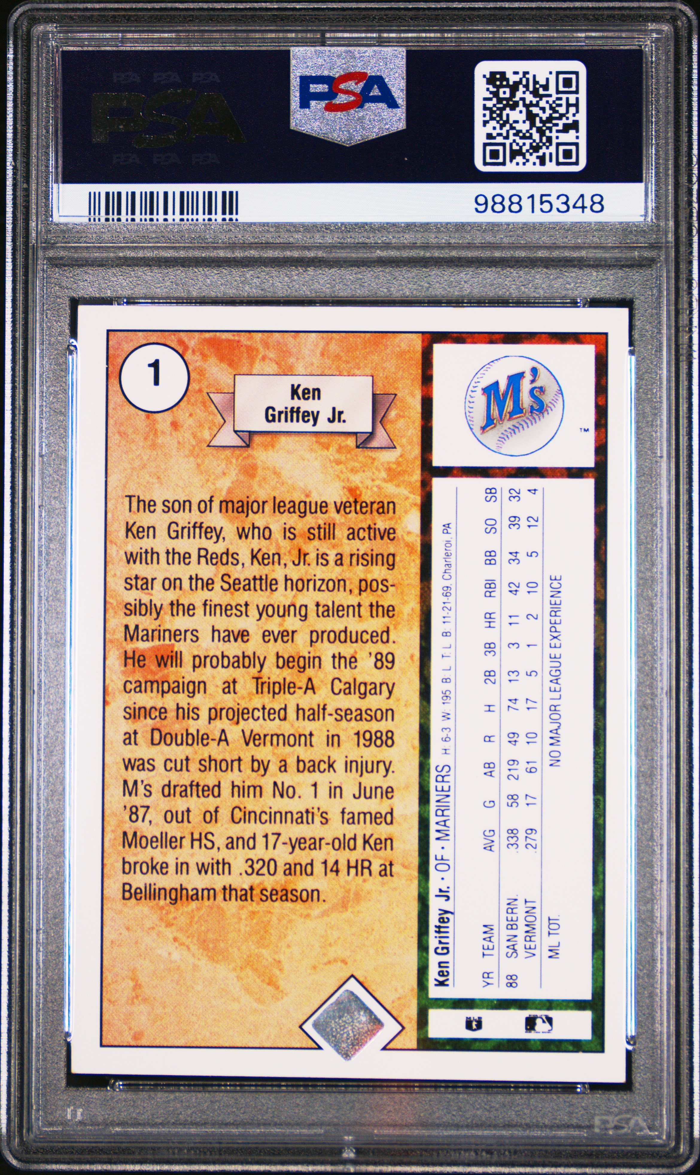 1989 Upper Deck Ken Griffey Jr. #1 (Star Rookie) Nm 7 back