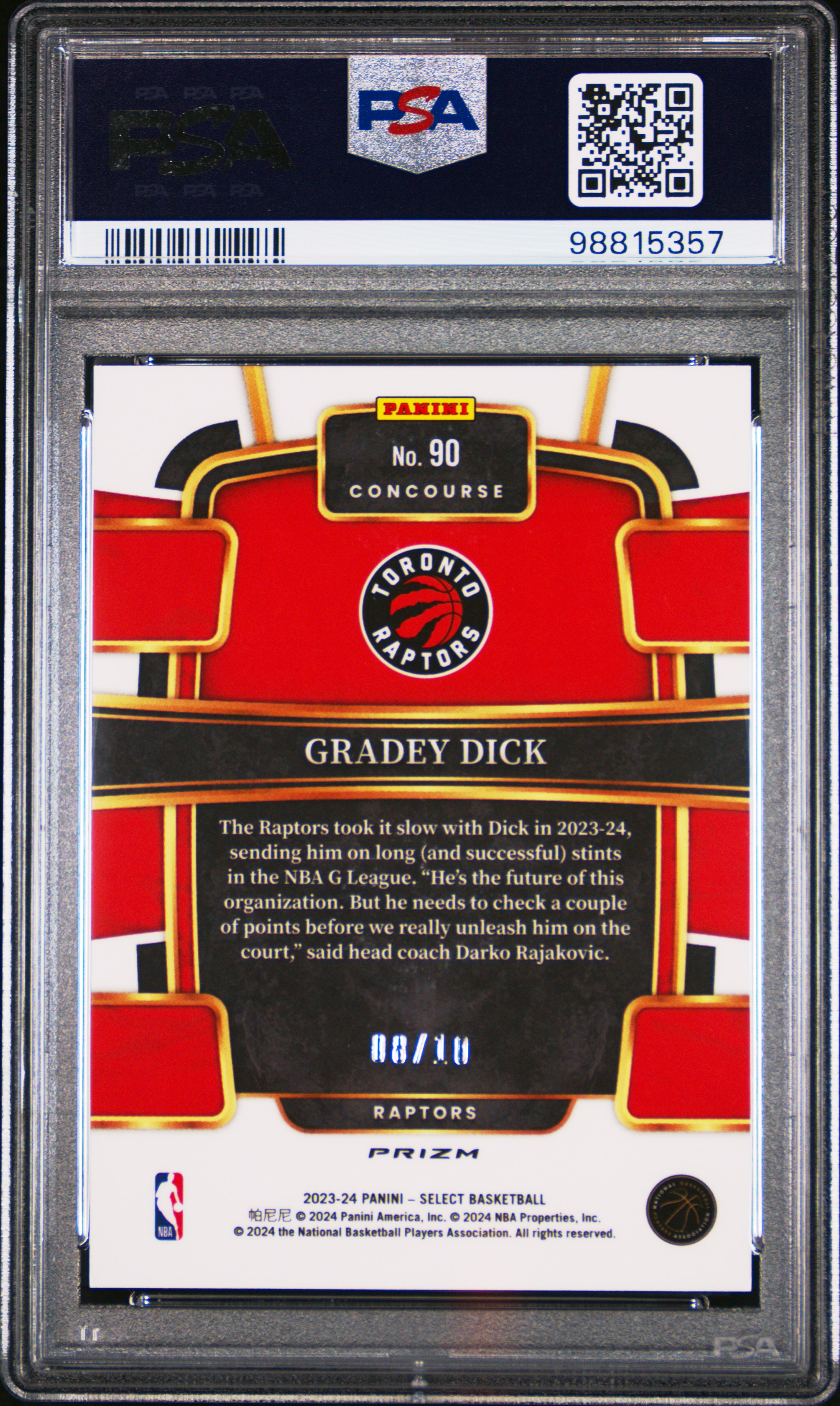 2023 Panini Select Gradey Dick #90 (Gold Disco) Gem Mt 10 back