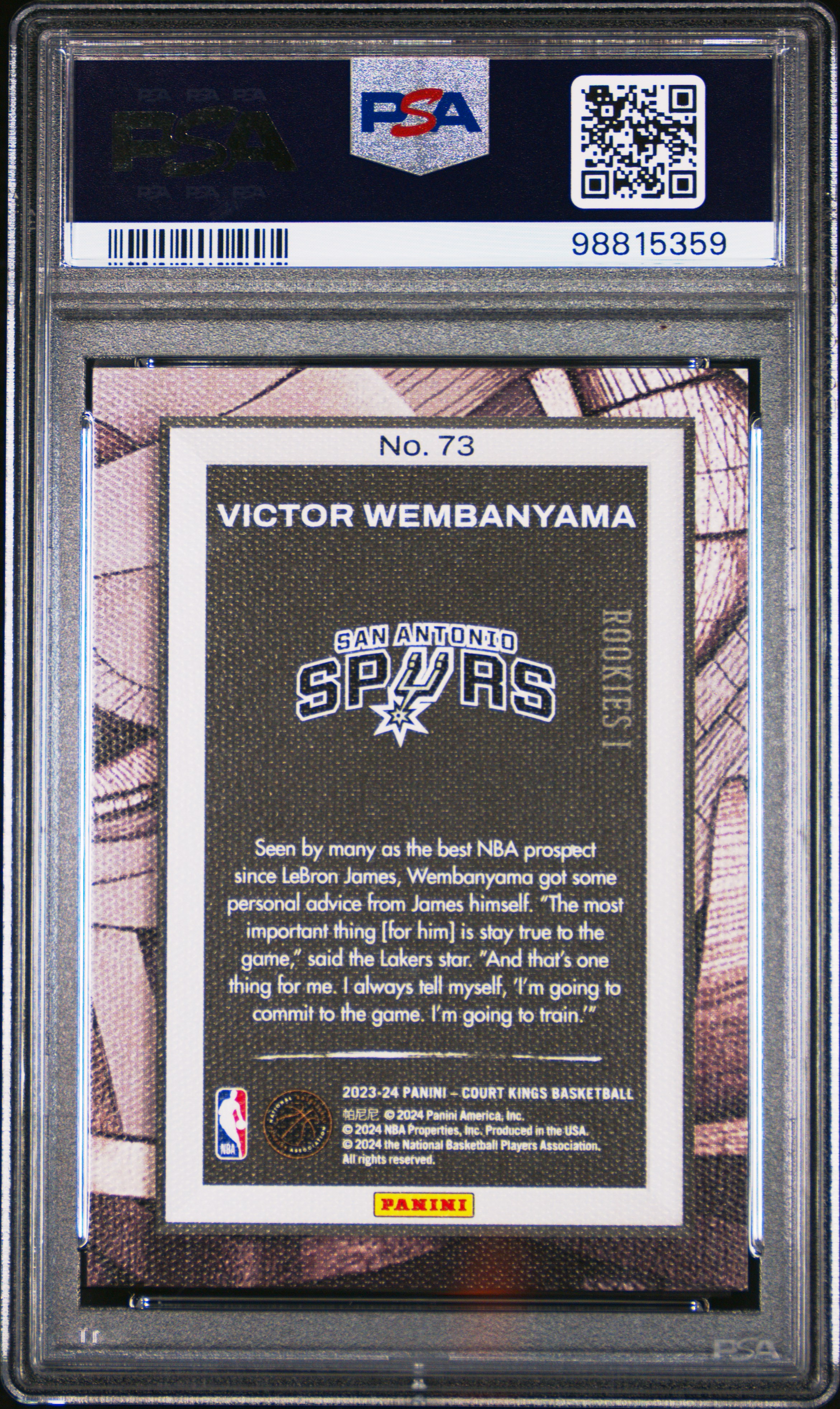 2023 Panini Court Kings Victor Wembanyama #73 Mint 9 back