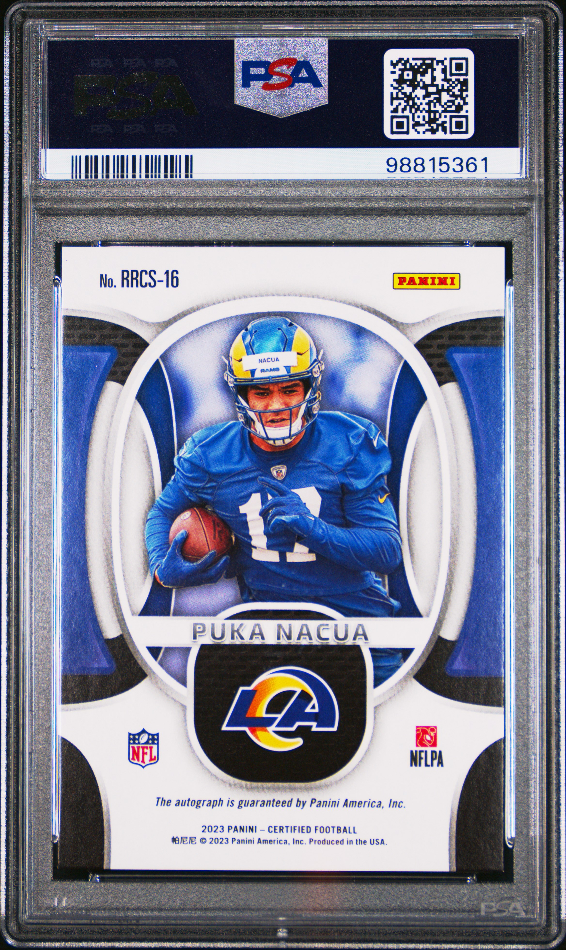 2023 Panini Certified Rookie Roll Call Signature Puka Nacua #Rrcs16 Nm-Mt 8 back