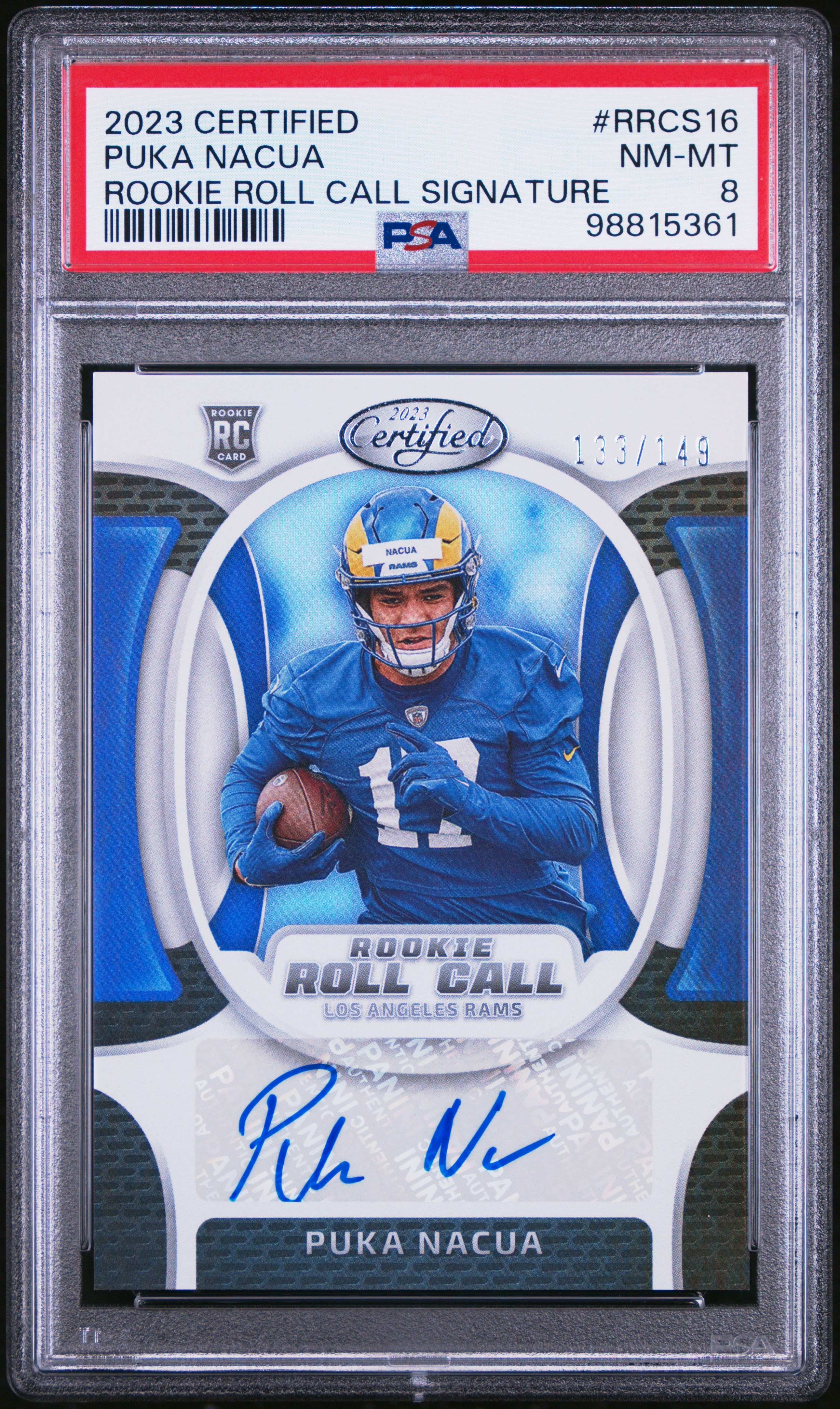 2023 Panini Certified Rookie Roll Call Signature Puka Nacua #Rrcs16 Nm-Mt 8 front