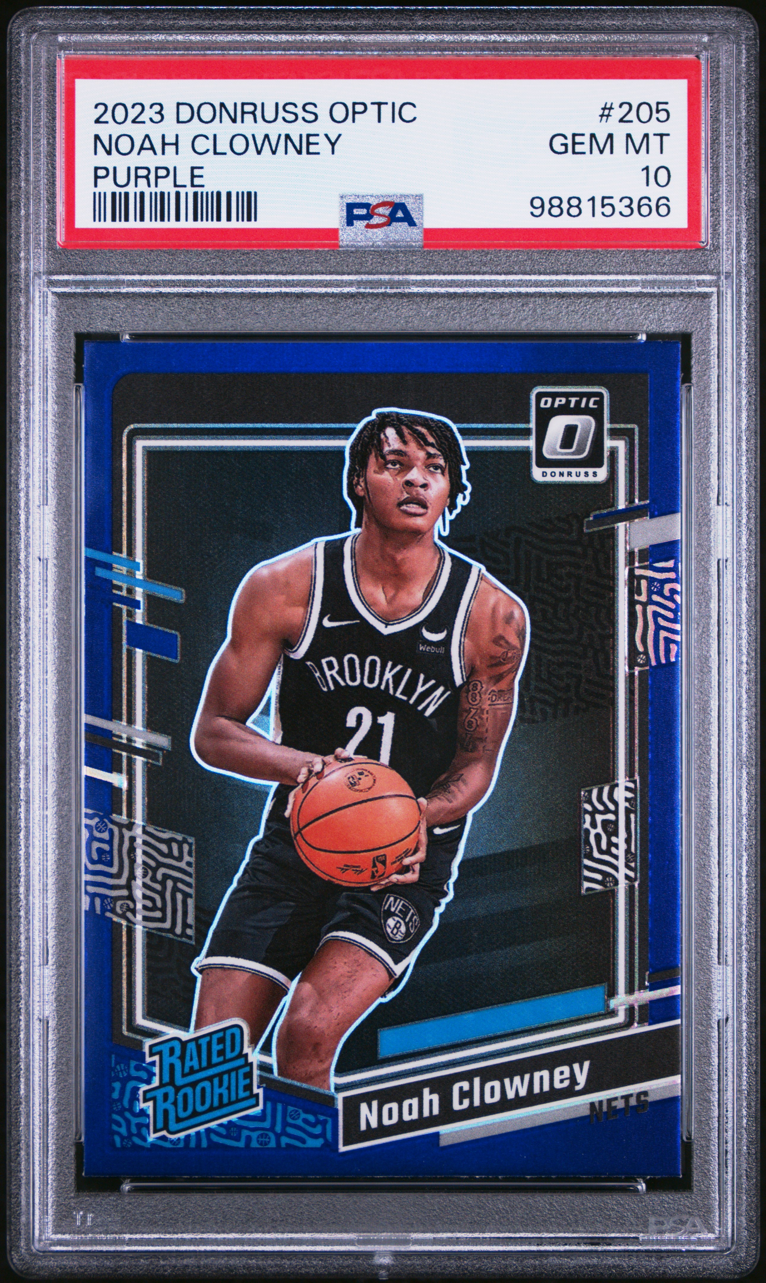 2023 Panini Donruss Optic Noah Clowney #205 (Purple) Gem Mt 10 front